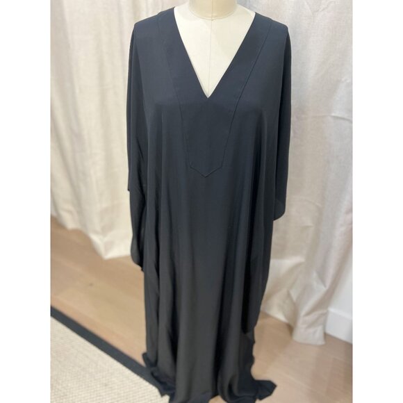 OCEAN + MAIN Black Silk V-Neck Placket Long Caftan Sz 2X - Picture 5 of 12